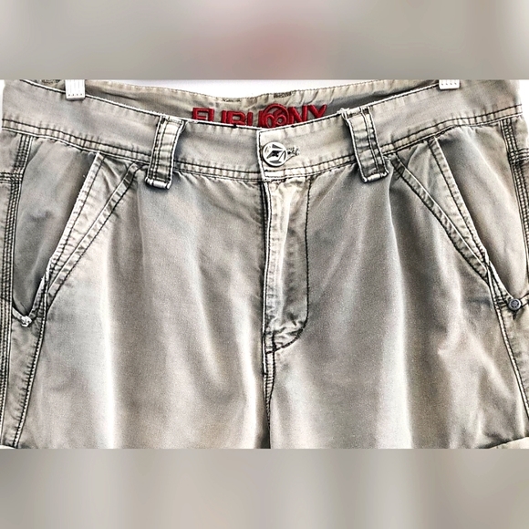 FUBU Men Short Cargo Size 34 Grey Button Zipper Pockets Cotton - Picture 2 of 9